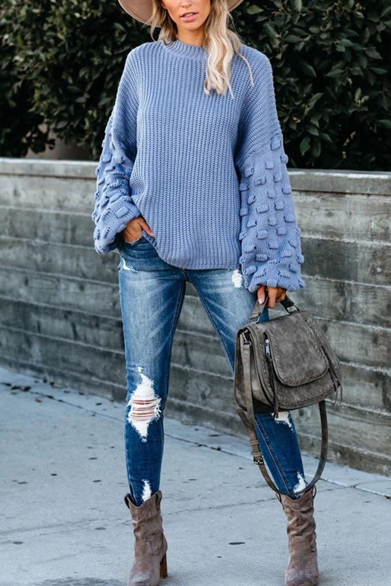 Street Patchwork O Neck Sweaters(3 Colors)