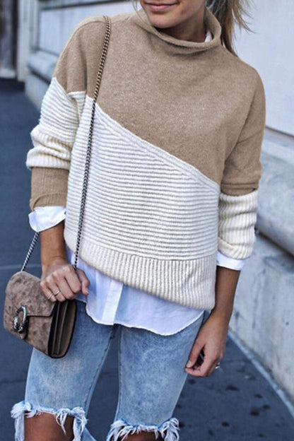 Patchwork Half a Turtleneck Sweaters(4 Colors)