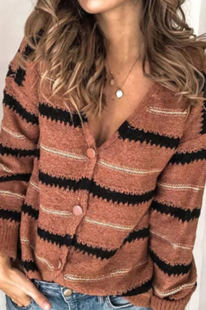 Street Striped Patchwork V Neck Sweaters