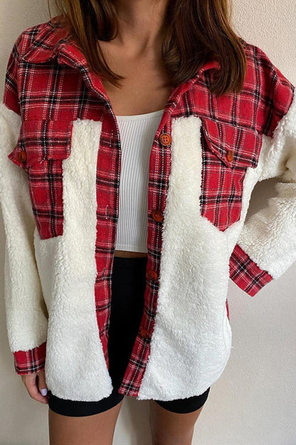 Plaid Print Patchwork Cardigan Turndown Collar Outerwear(4 Colors)