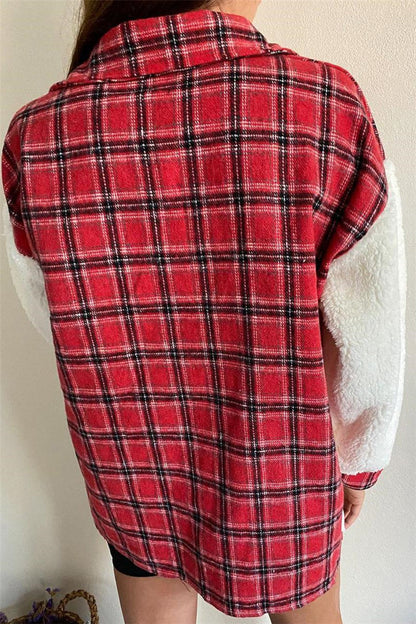 Plaid Print Patchwork Cardigan Turndown Collar Outerwear(4 Colors)