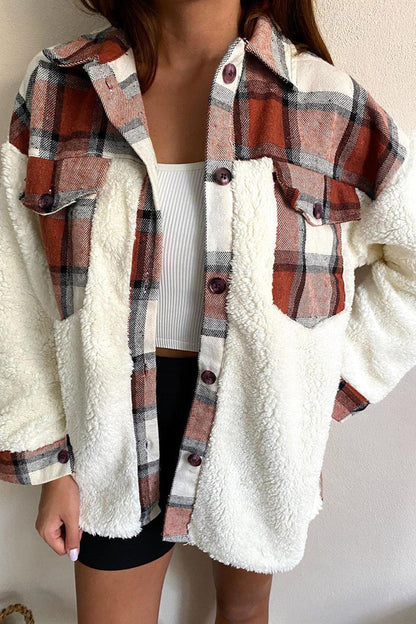 Plaid Print Patchwork Cardigan Turndown Collar Outerwear(4 Colors)