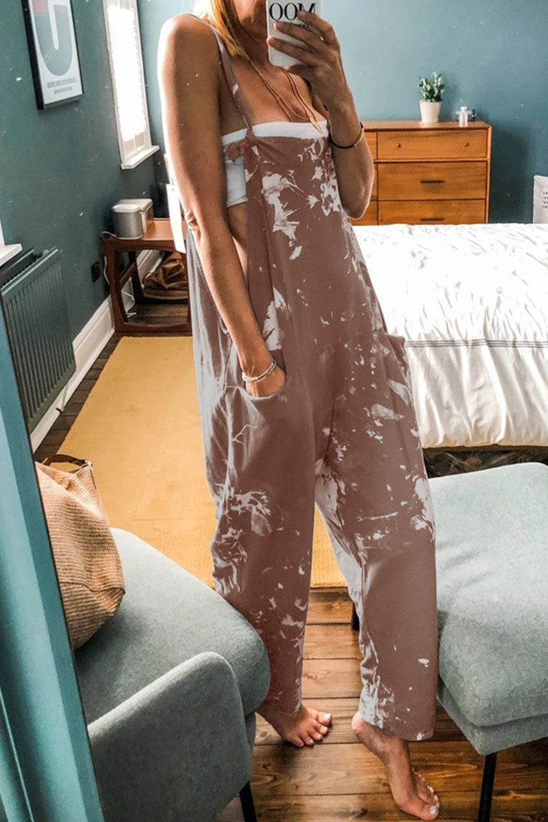 Tie Dye Spaghetti Strap Loose Jumpsuits