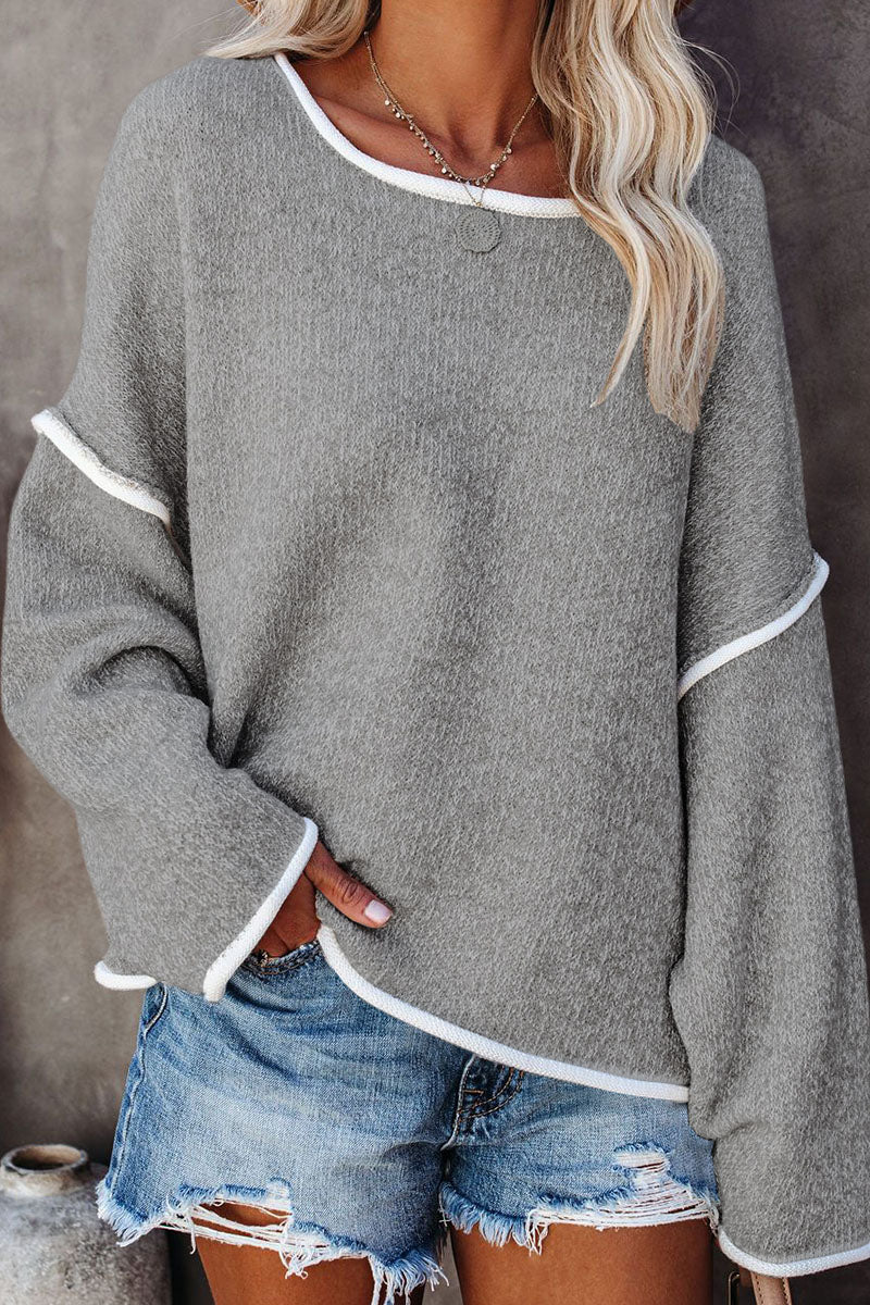 Street Patchwork O Neck Sweaters(3 Colors)