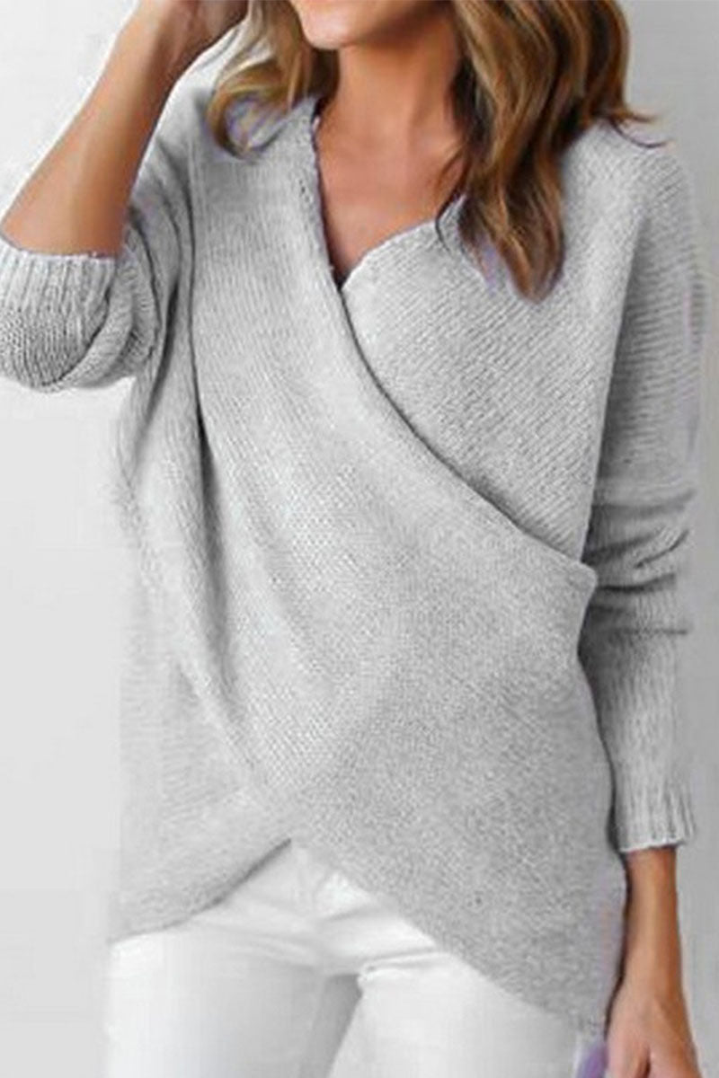 Simplicity Hollowed Out Patchwork V Neck Mid Waist Sweaters(4 Colors)