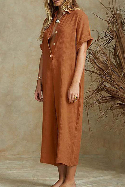 Turndown Collar Loose Jumpsuits(3 Colors)