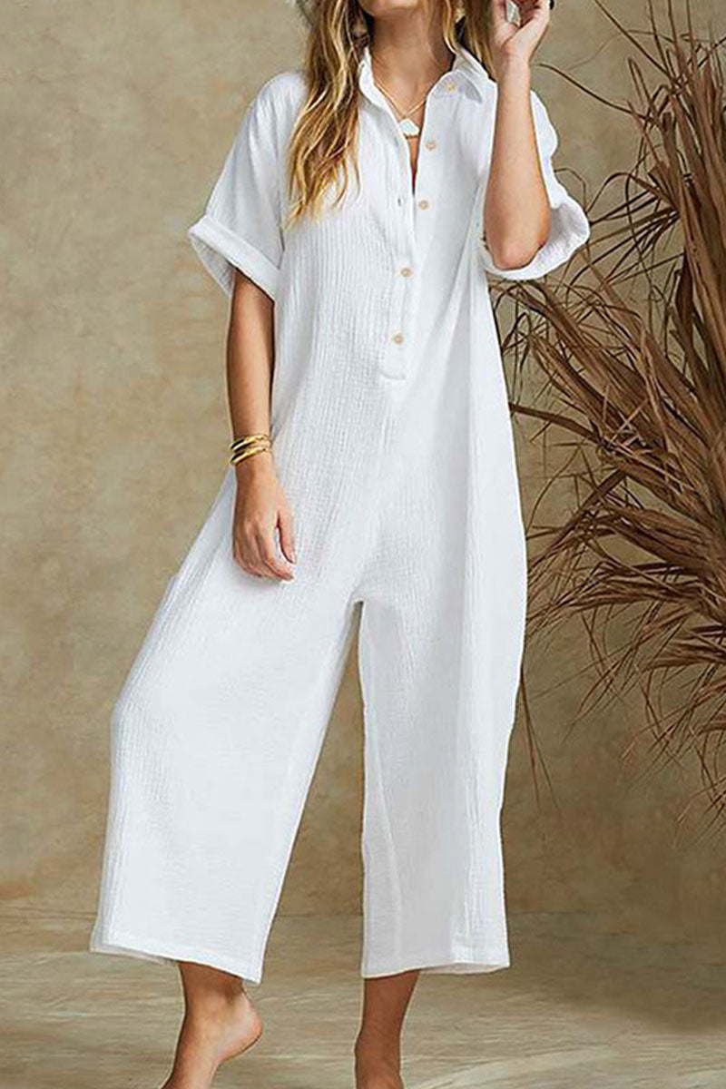 Turndown Collar Loose Jumpsuits(3 Colors)