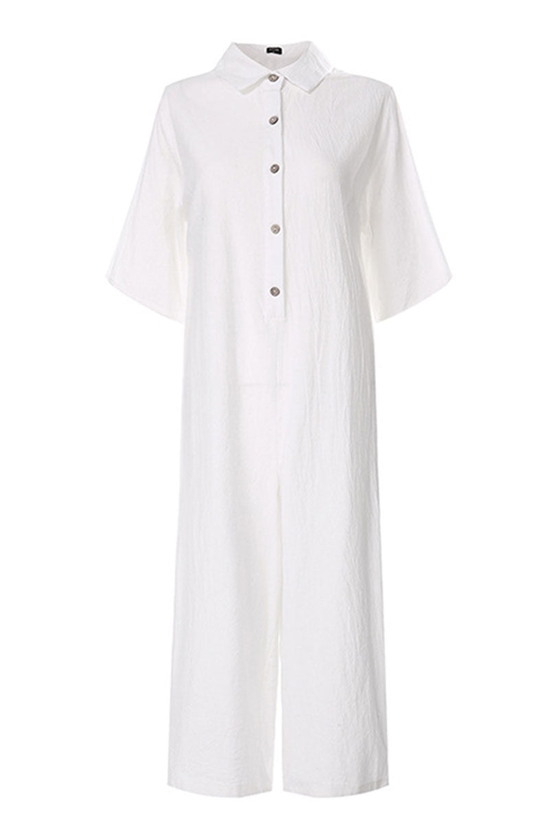 Turndown Collar Loose Jumpsuits(3 Colors)