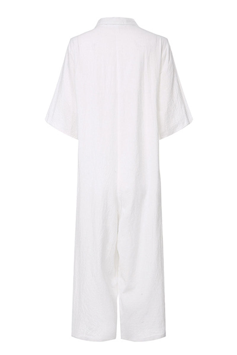 Turndown Collar Loose Jumpsuits(3 Colors)
