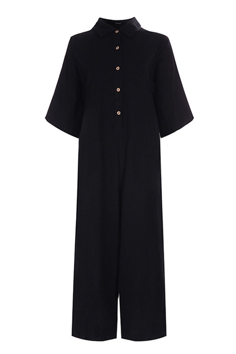 Turndown Collar Loose Jumpsuits(3 Colors)