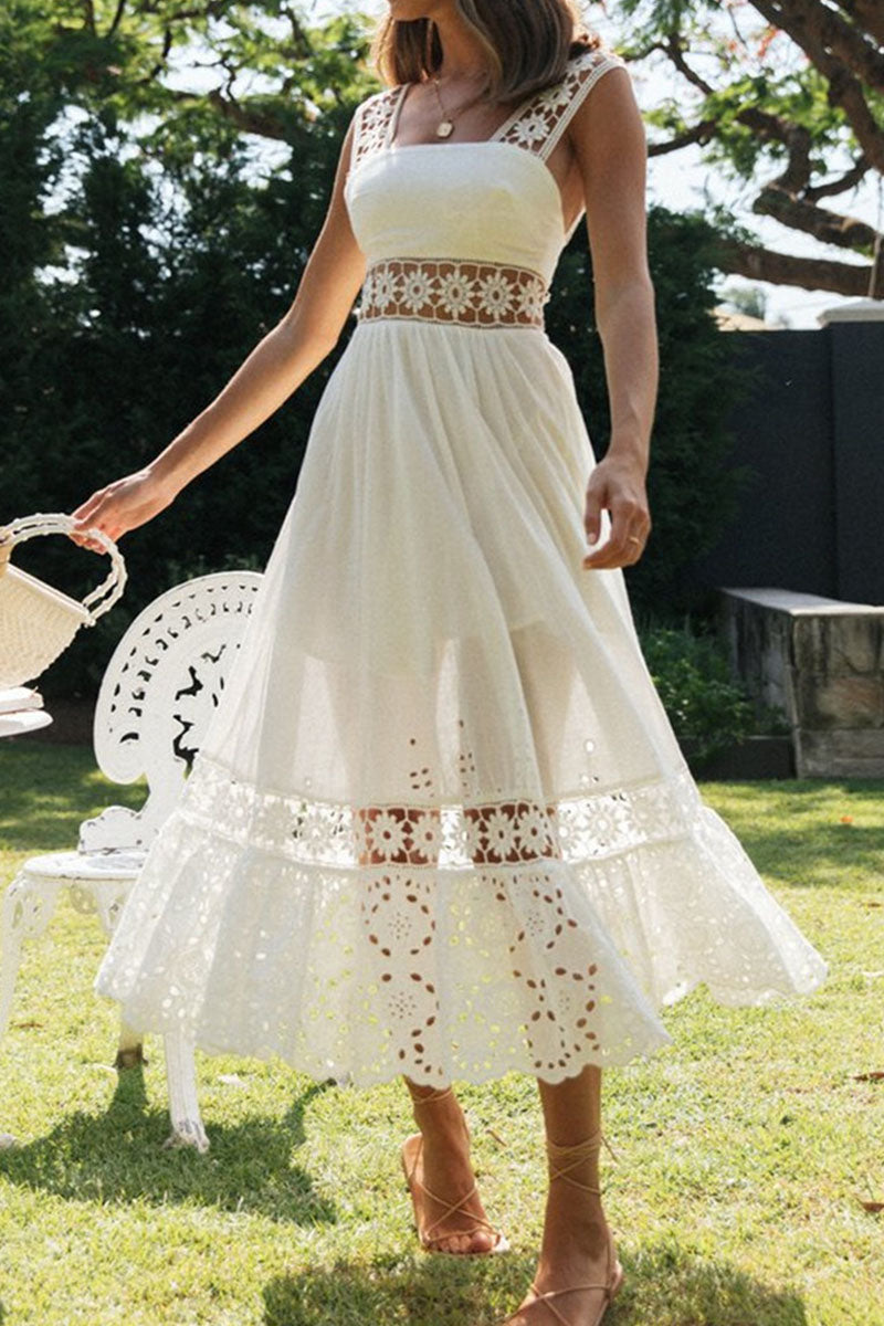 Sweet Split Joint Spaghetti Strap Waist Skirt Dresses
