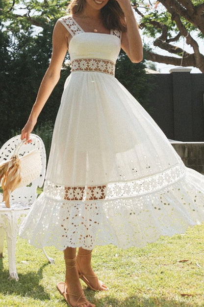 Sweet Split Joint Spaghetti Strap Waist Skirt Dresses