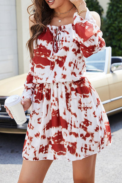 Street Tie Dye Patchwork Spaghetti Strap Waist Skirt Dresses