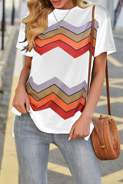 Street Striped Patchwork O Neck T-shirts