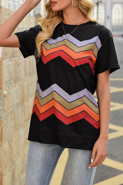 Street Striped Patchwork O Neck T-shirts