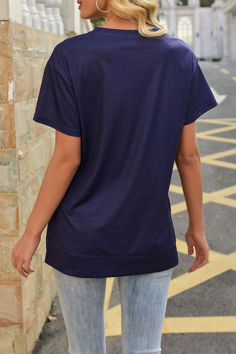 Street Striped Patchwork O Neck T-shirts