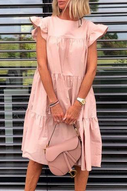 Patchwork Basic O Neck Cake Skirt Dresses