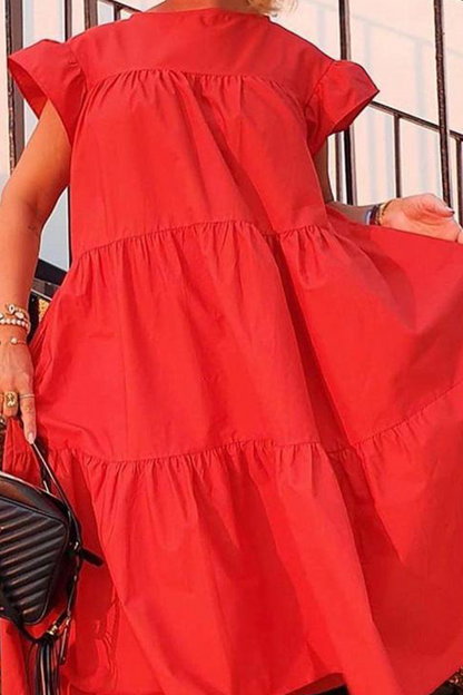 Patchwork Basic O Neck Cake Skirt Dresses