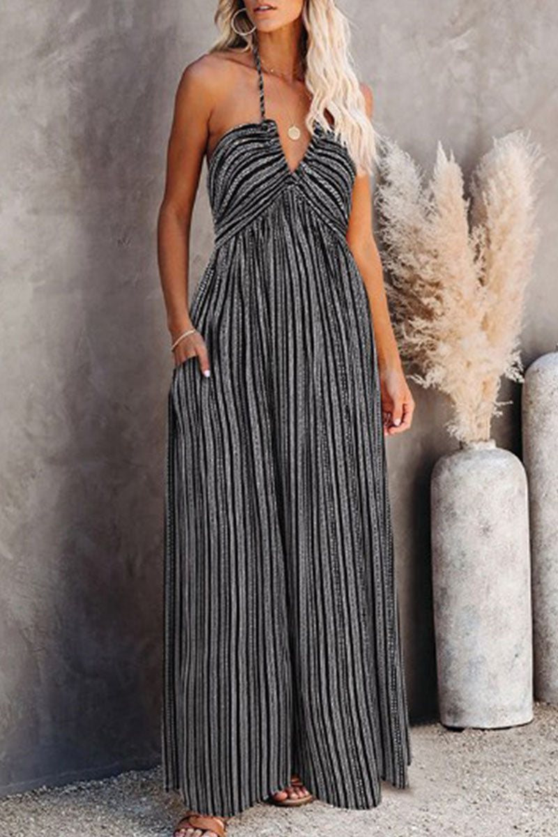 Street Print V Neck a Line Maxi Dresses