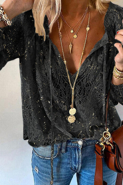 Patchwork V Neck Blouses(4 Colors)