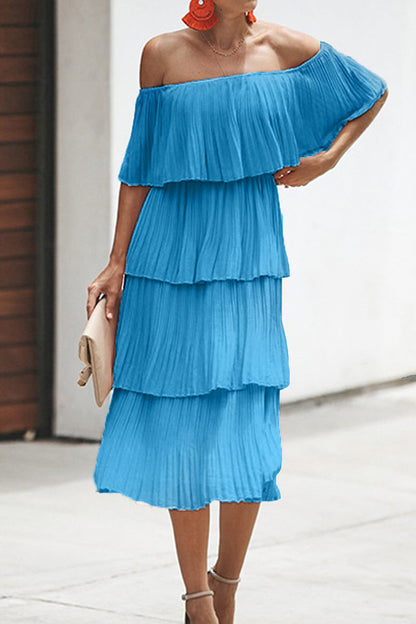 Sweet Patchwork Off the Shoulder Cake Skirt Dresses