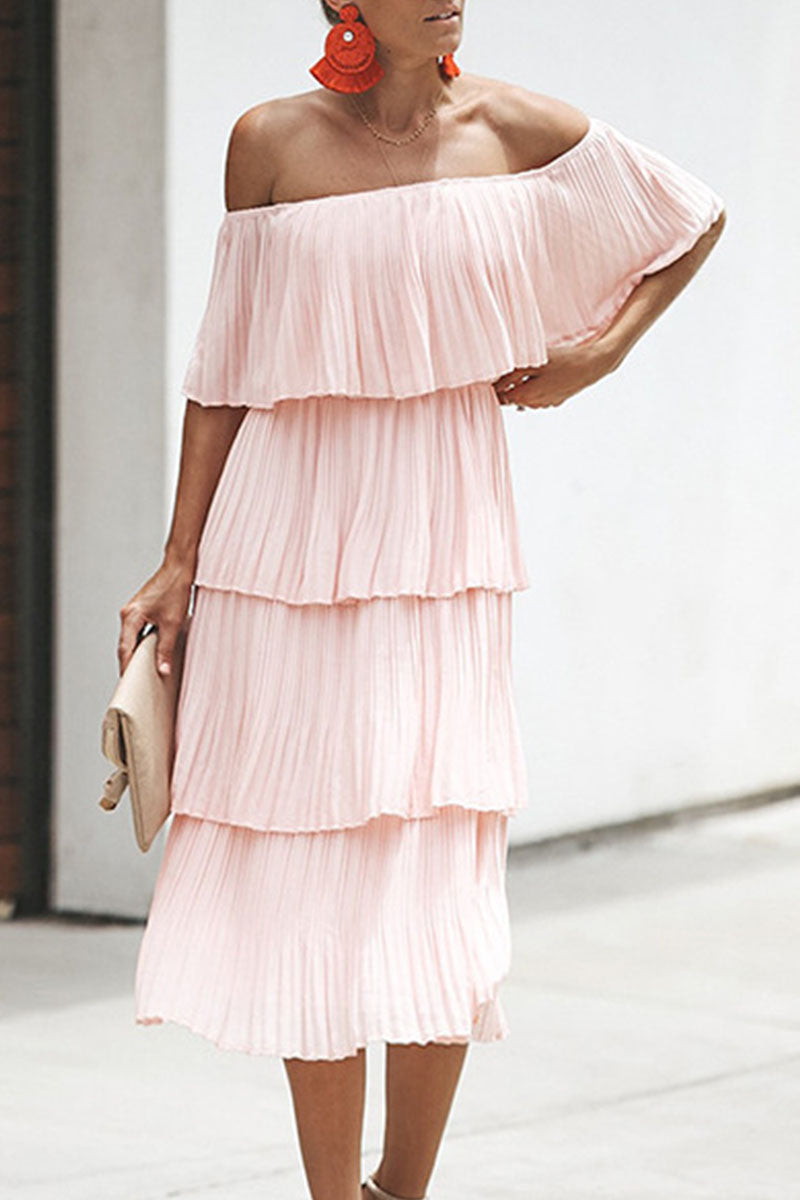 Sweet Patchwork Off the Shoulder Cake Skirt Dresses