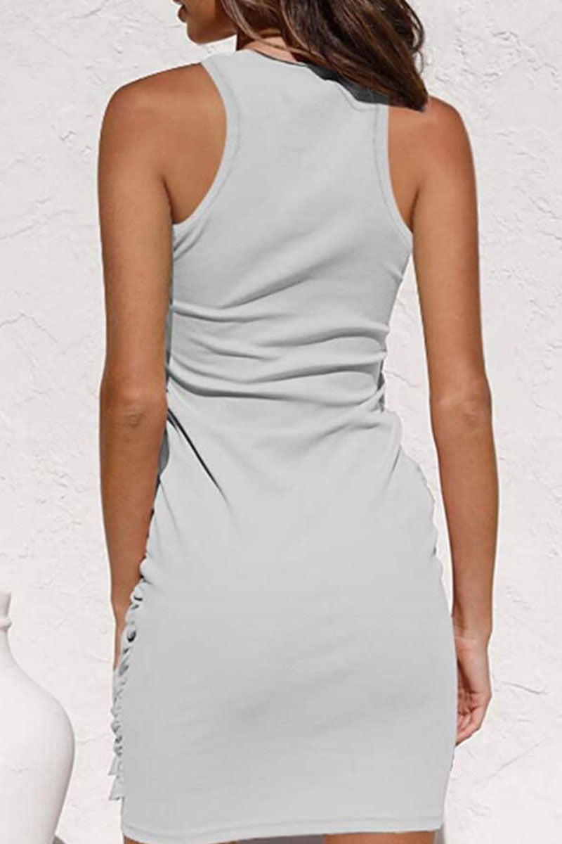 Street Fold O Neck Wrapped Skirt Dresses(10 Colors)