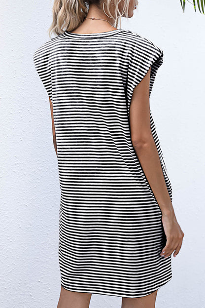 Striped Patchwork O Neck Pencil Skirt Dresses(3 Colors)