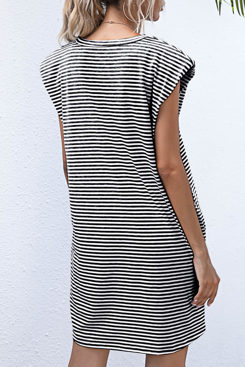 Striped Patchwork O Neck Pencil Skirt Dresses(3 Colors)