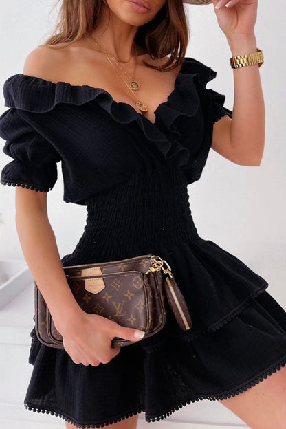 British Style Split Joint V Neck Waist Skirt Dresses
