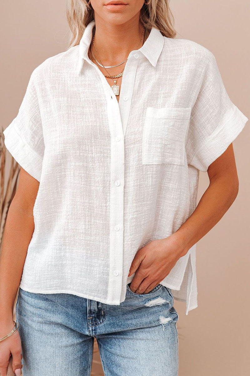 Patchwork Turndown Collar Blouses(3 Colors)