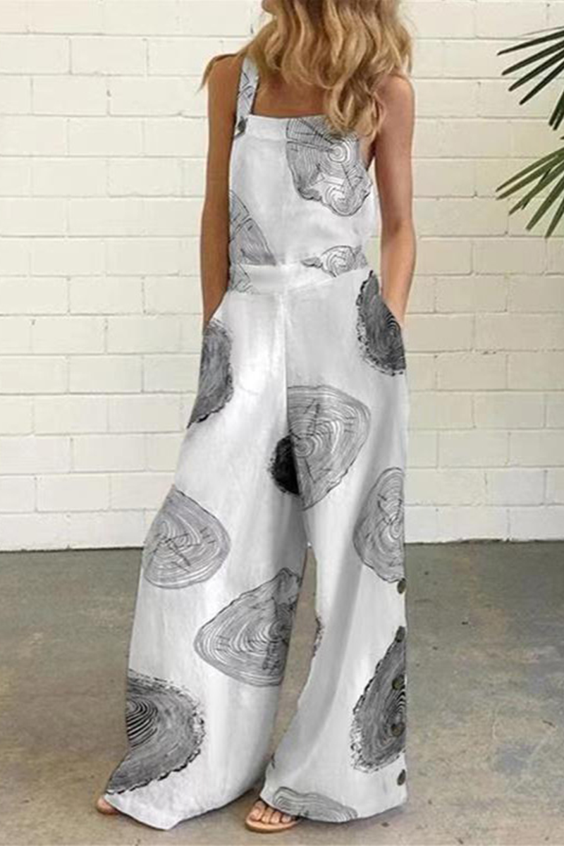 Dot Print Patchwork Square Collar Straight Jumpsuits