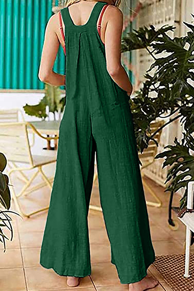Pocket Buttons Square Collar Straight Jumpsuits