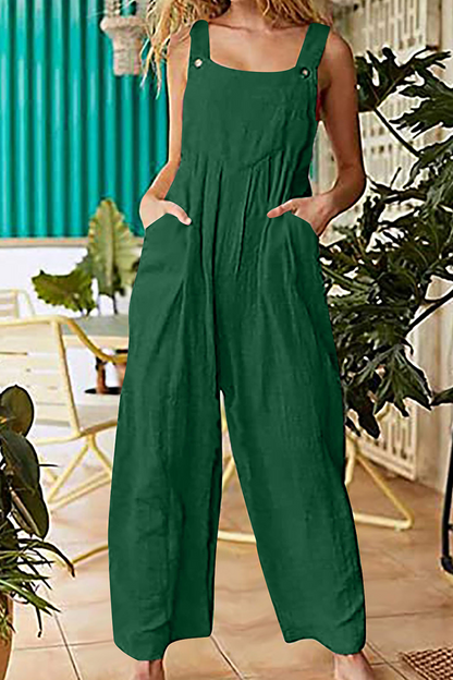 Pocket Buttons Square Collar Straight Jumpsuits