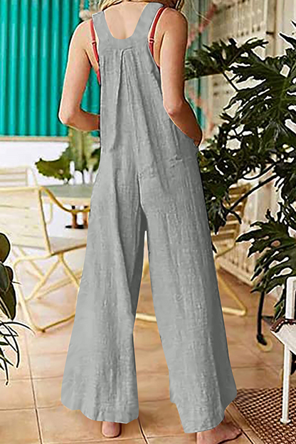 Pocket Buttons Square Collar Straight Jumpsuits