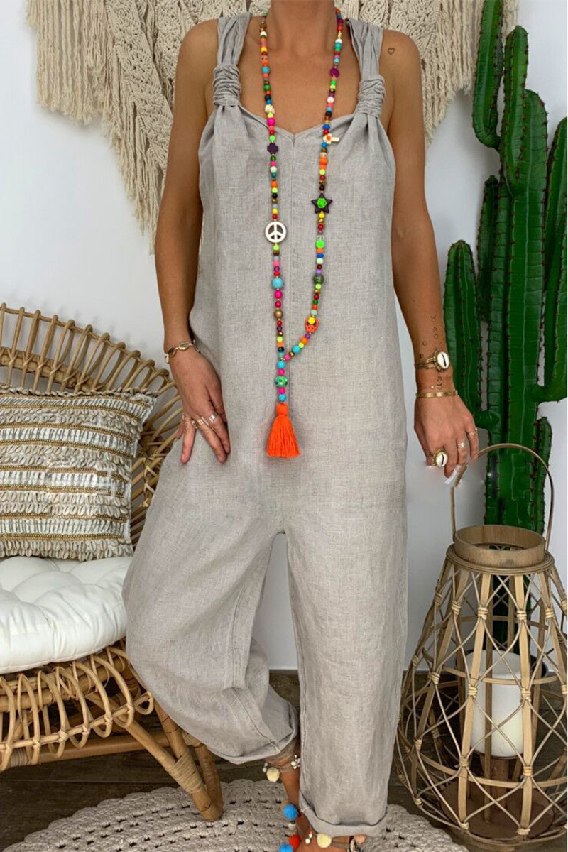 Backless Knotted V Neck Loose Jumpsuits(6 Colors)