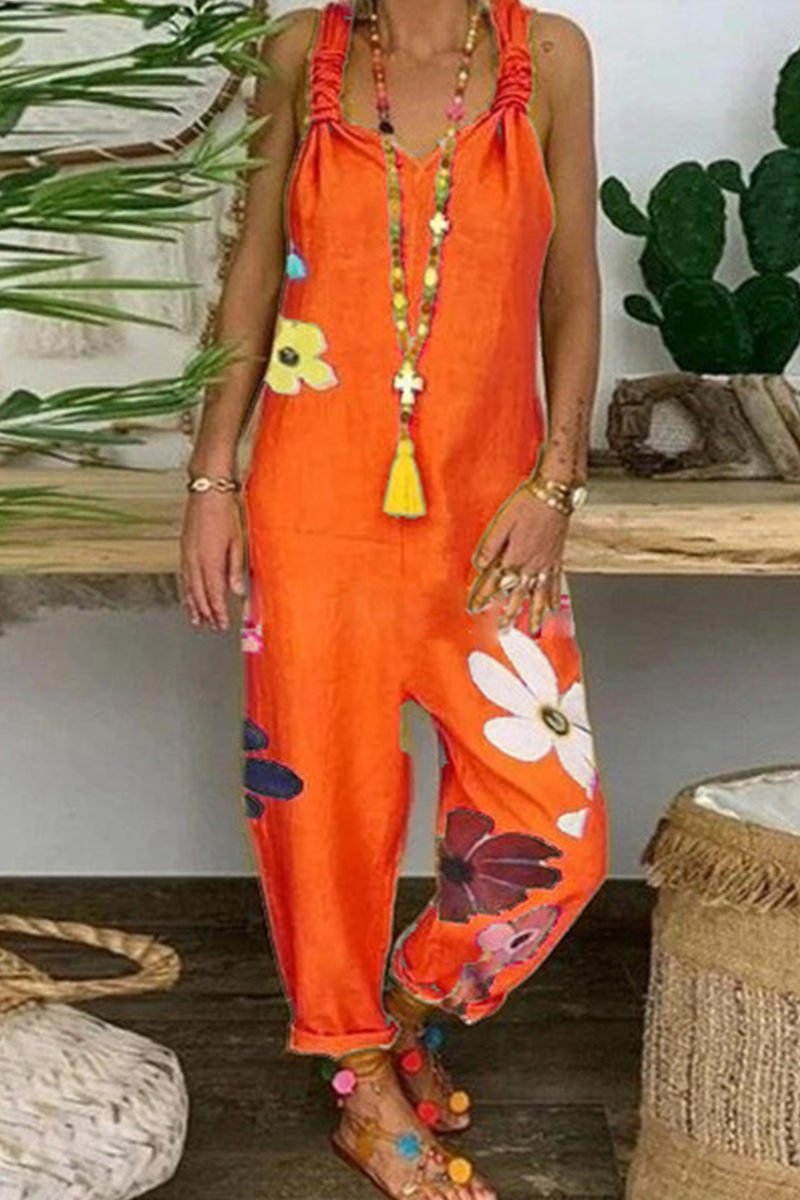 Patchwork Backless Fold V Neck Loose Jumpsuits(5 Colors)
