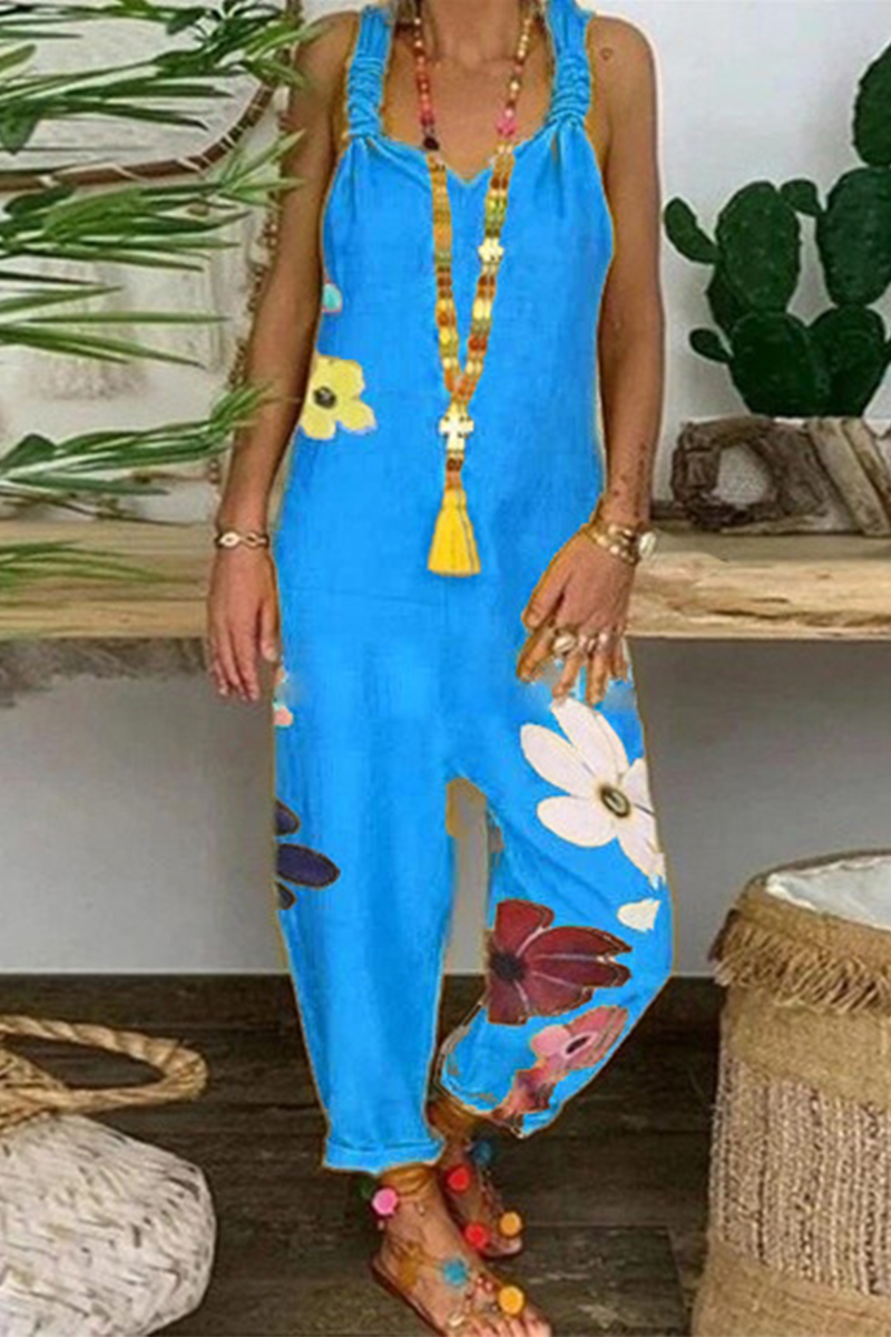 Patchwork Backless Fold V Neck Loose Jumpsuits(5 Colors)