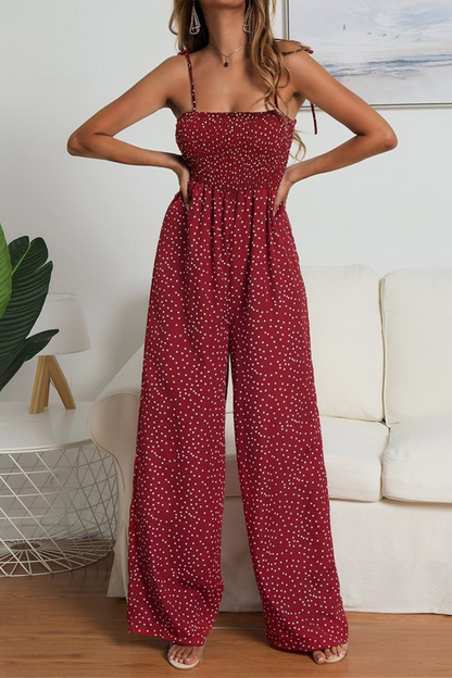 Dot Patchwork Strap Design Strapless Straight Jumpsuits