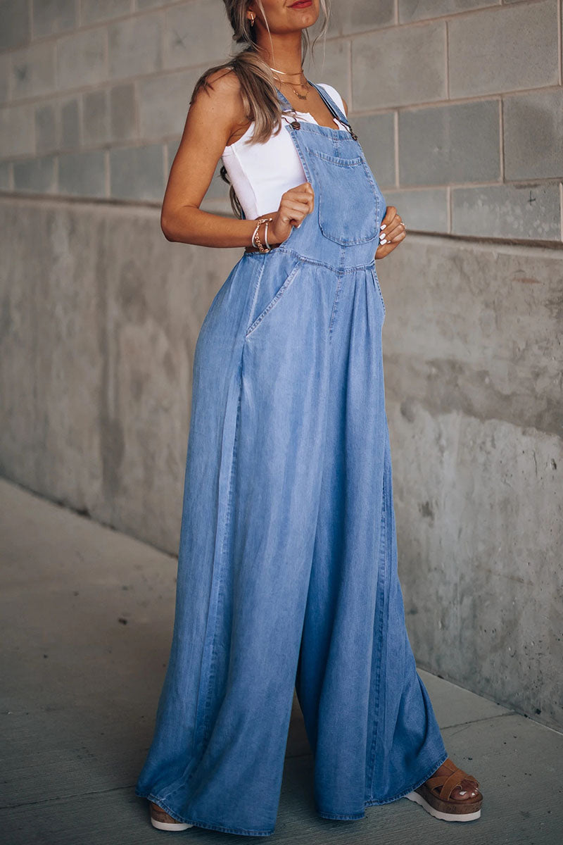 Pocket Spaghetti Strap Loose Jumpsuits(4 Colors)