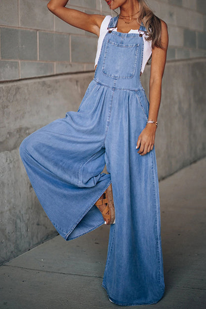 Pocket Spaghetti Strap Loose Jumpsuits(4 Colors)