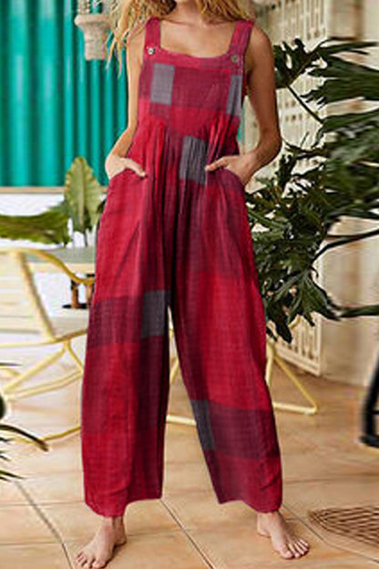 Street Print Patchwork Spaghetti Strap Loose Jumpsuits