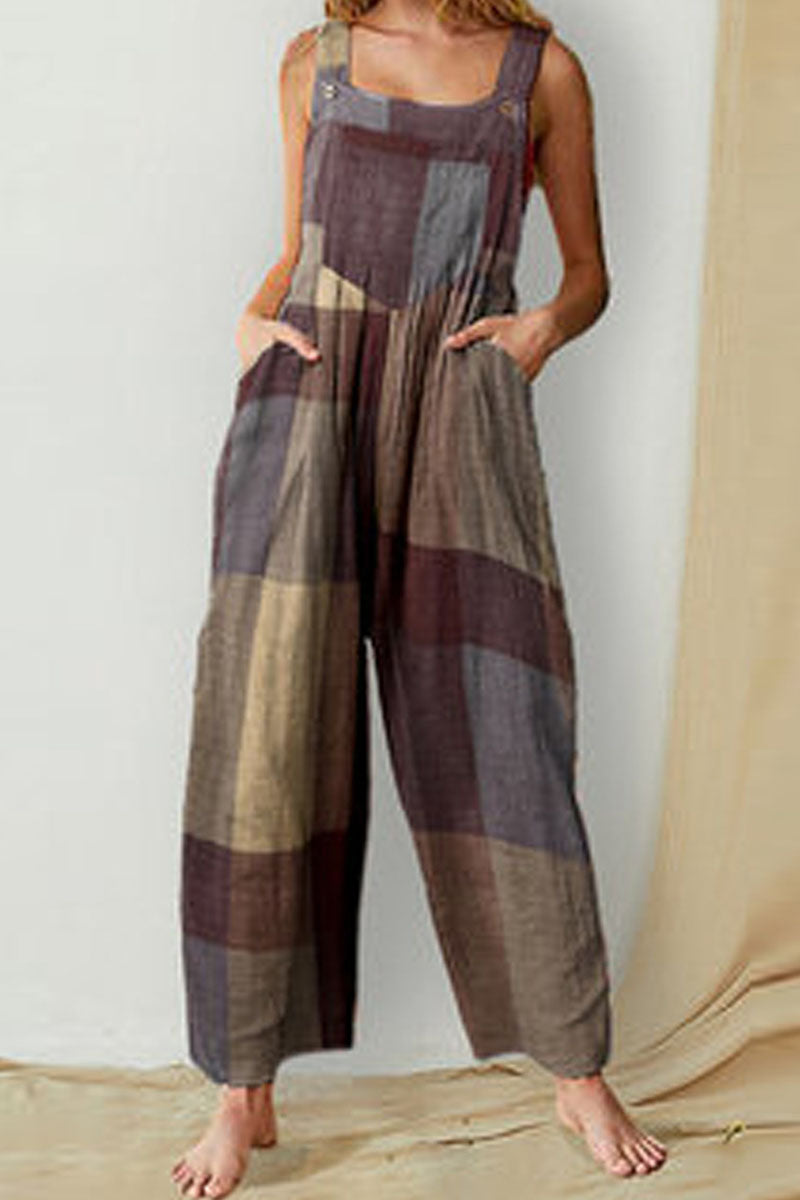 Street Print Patchwork Spaghetti Strap Loose Jumpsuits