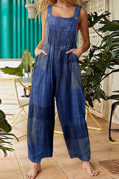 Street Print Patchwork Spaghetti Strap Loose Jumpsuits