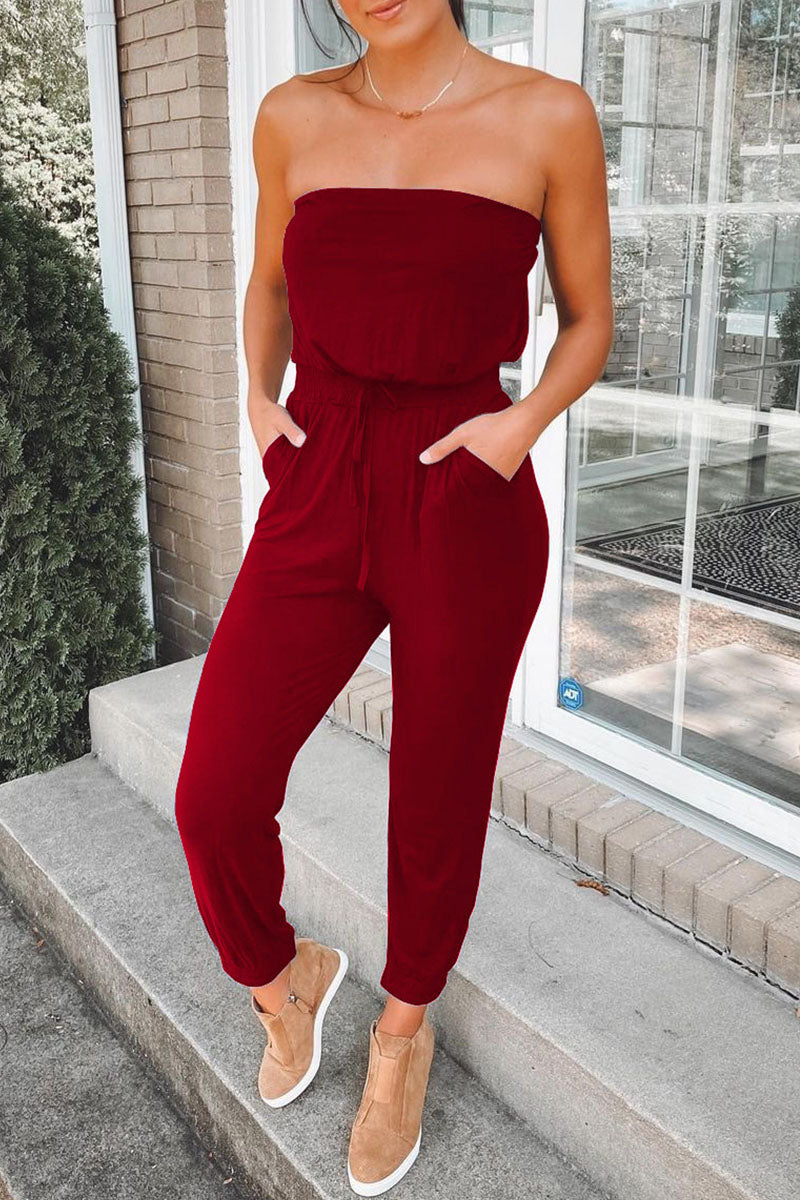 Street Patchwork Strapless Jumpsuits(3 Colors)