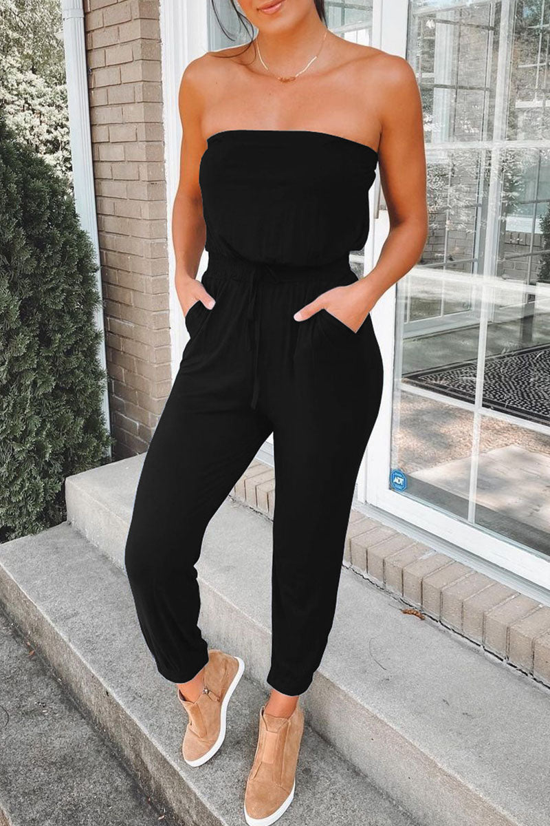 Street Split Joint Strapless Jumpsuits(3 Colors)