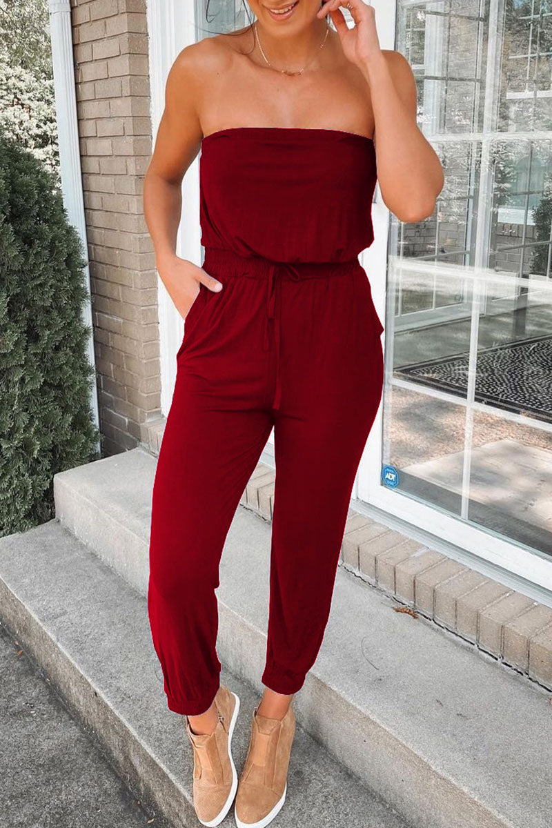 Street Patchwork Strapless Jumpsuits(3 Colors)