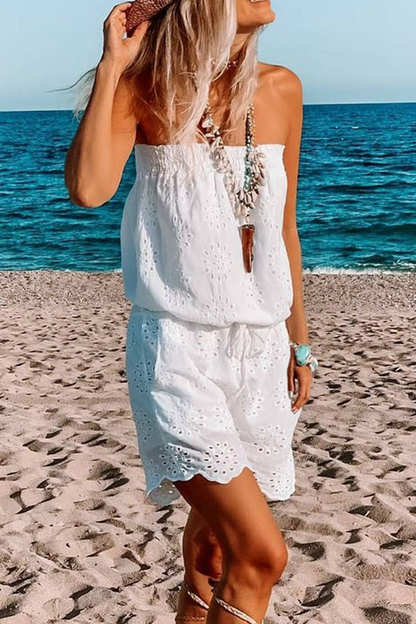 Hollowed Out Frenulum Strapless Loose Rompers