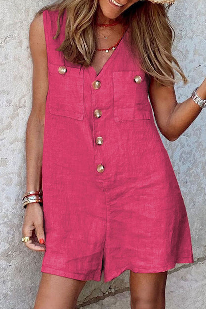 Patchwork V Neck Loose Rompers