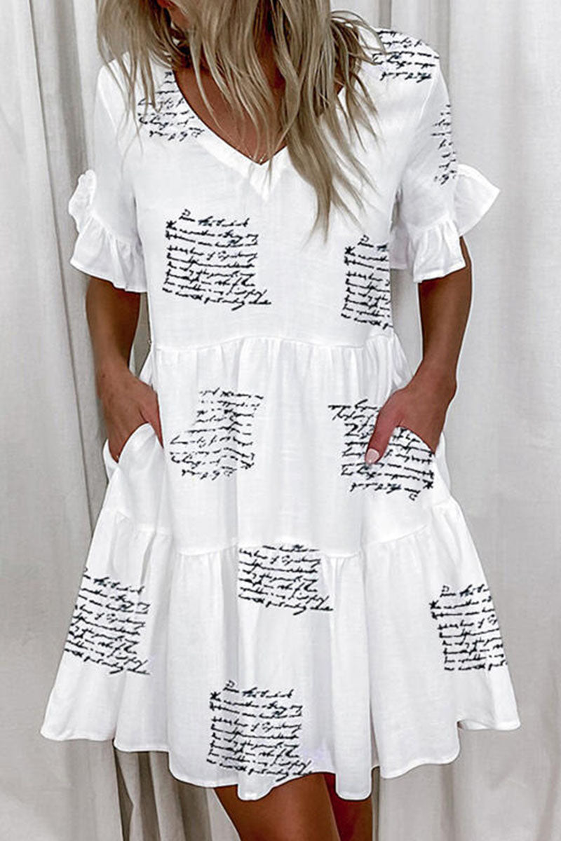 Print V Neck a Line Mini Dresses(7 Colors)